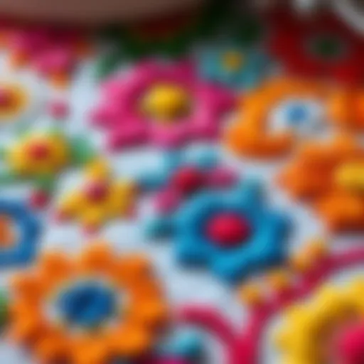Handcrafted Embroidery Design A close-up of colorful embroidered patterns on fabric, showcasing various stitching techniques and creative designs