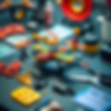 A colorful handmade 3D pixel art airplane model sitting on a table surrounded by tools and materials for game development.