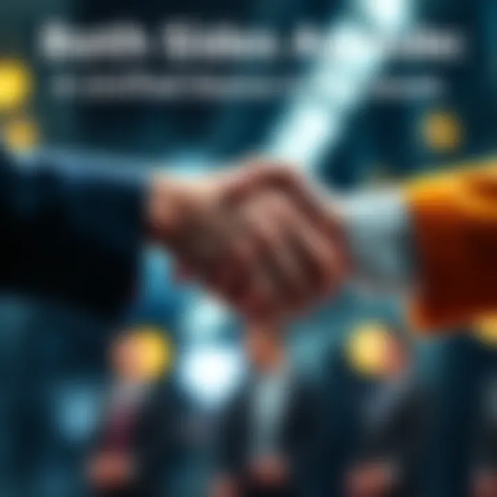 Two people from opposing sides shake hands to symbolize agreement and unity on key issues.