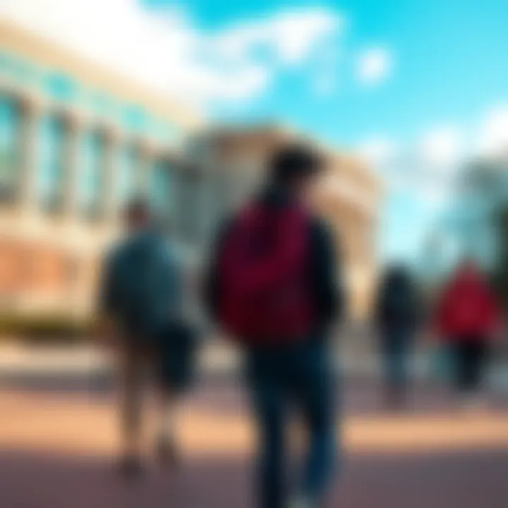 Students walking away from Harvard and MIT campuses with backpacks, showing concern on their faces due to AGI fears