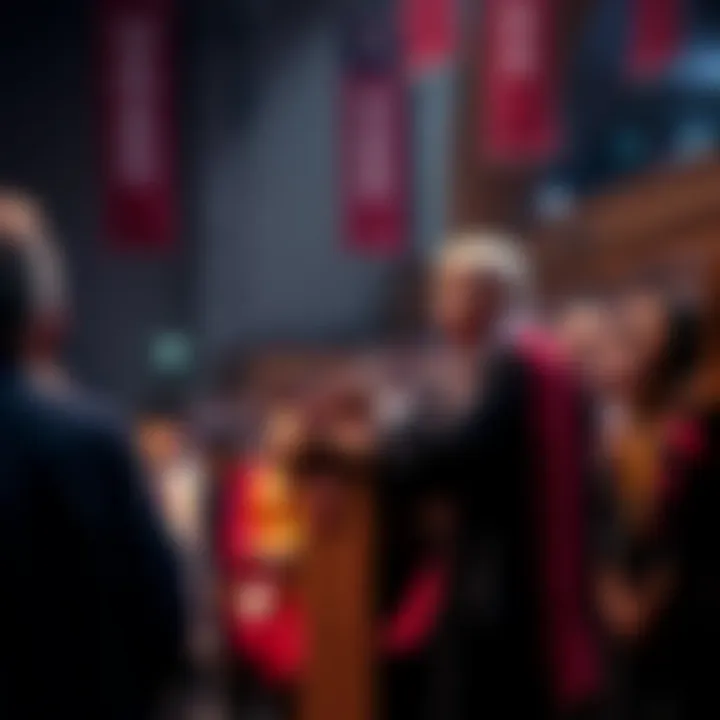 A prominent speaker at Harvard's Class Day urges graduating students to take a stand against artificial intelligence, with students listening intently.