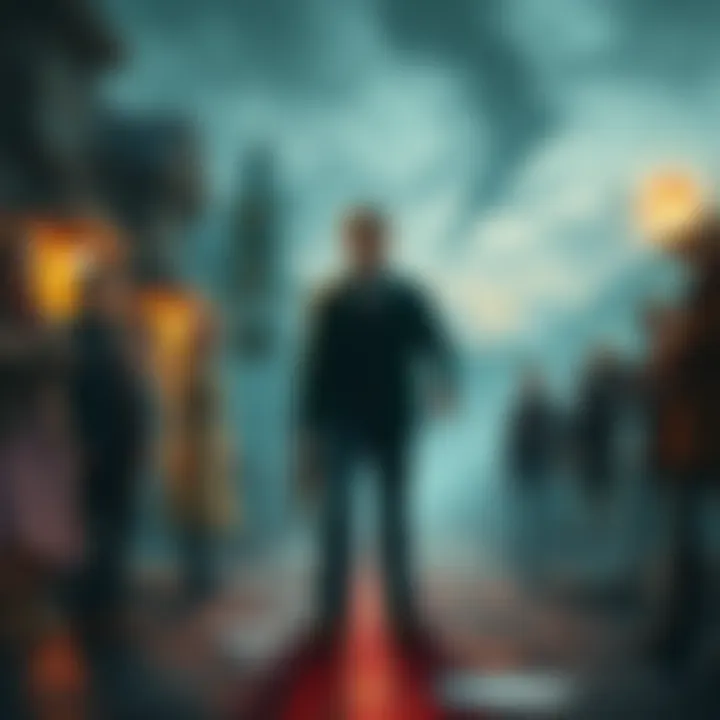 Harvey stands at a crossroads with various Rusty Lake characters surrounding him, symbolizing his connections in the storylines.