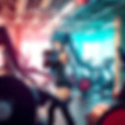 Hatsune Miku, a virtual character, exercises with weights in a bright gym setting, showcasing her fitness skills and promoting a healthy lifestyle.