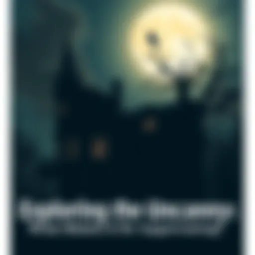 A dark silhouette of a haunted house under a full moon, creating an eerie atmosphere.