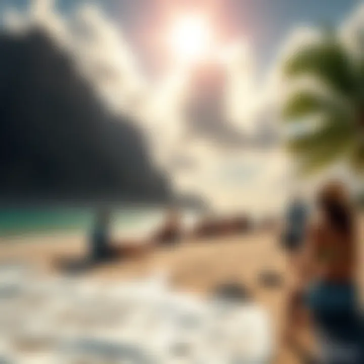 A group of tourists relaxing on a Hawaiian beach with rising costs and local concerns