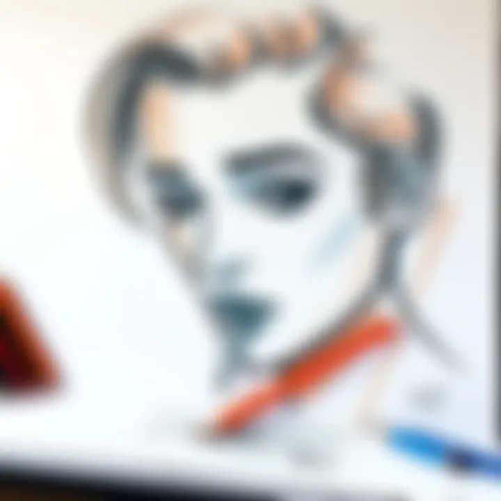 An artist sketching a head from imagination with pencils and paper