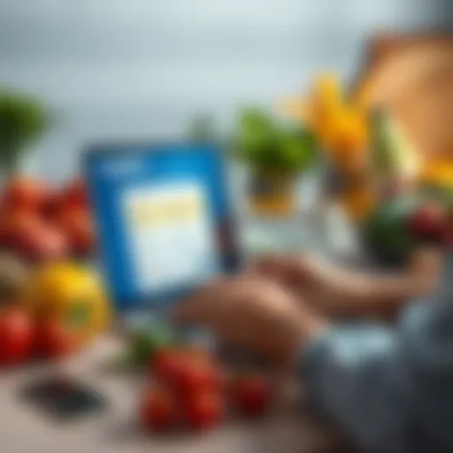 A person uses ChatGPT on a laptop to plan healthy meals and track calories, surrounded by fruits and vegetables