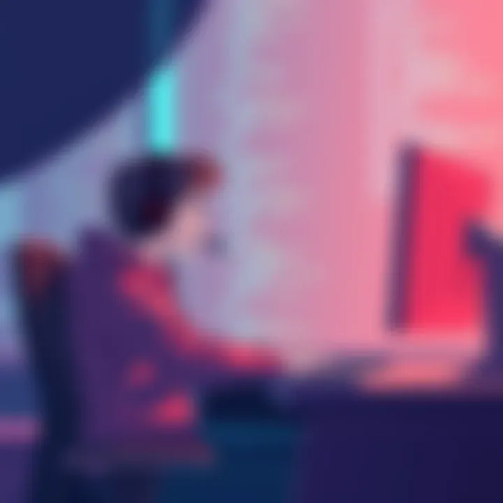 An illustration of Heard, an open-source voice assistant, assisting a coder at a computer with coding output in audio format.