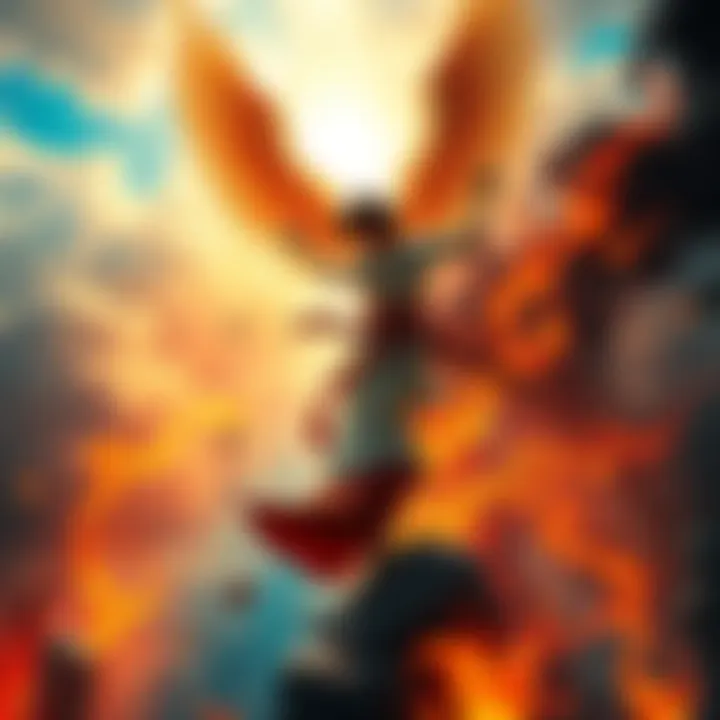 A vibrant scene showing characters switching between a bright Heaven with clouds and a dark Hell with fire, illustrating chaotic gameplay.