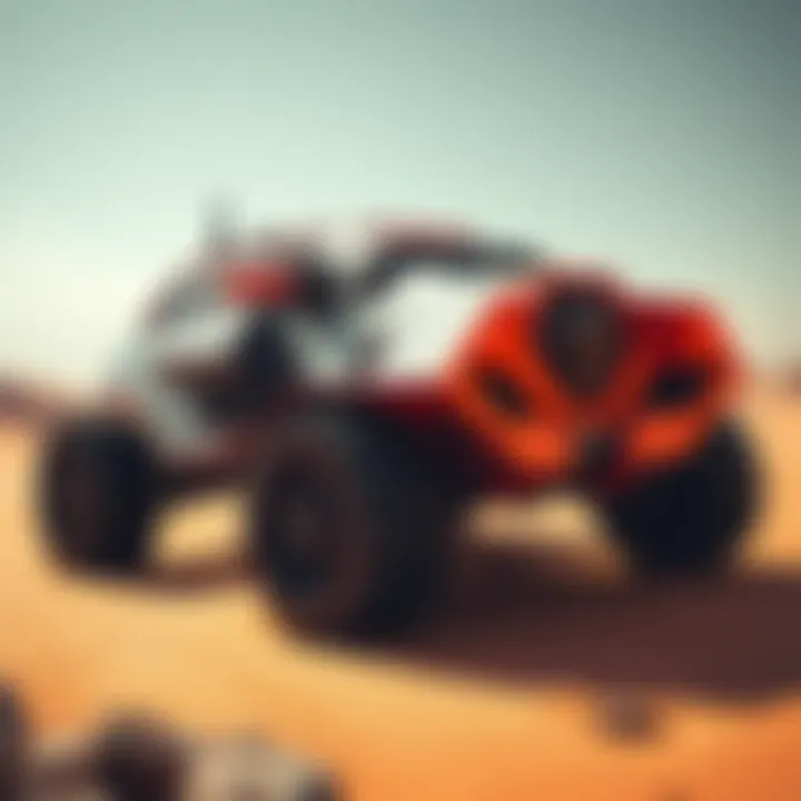 A detailed view of the Heavy-Class Planetary Crawler named LEVIATHAN, showcasing its innovative design and engineering in a desert-like environment.