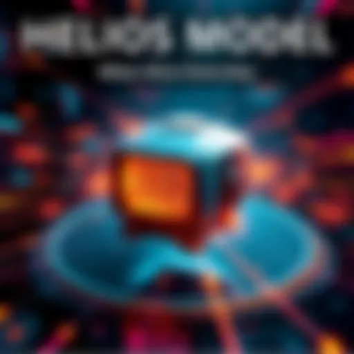 Illustration of the Helios model showcasing its video generation features with graphics indicating real-time processing and multimedia content creation.