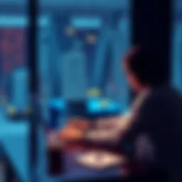 A person sitting at a desk looking at a laptop with a notebook and coffee nearby, symbolizing support for work