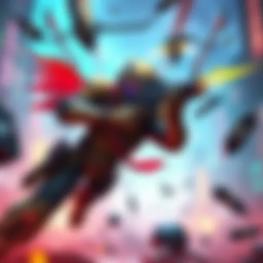 A dynamic hero shooter character with unique abilities in a vibrant game setting, showcasing multiplayer action.