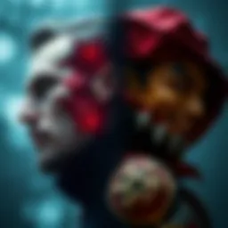 A split image showing a heroic figure on one side and a villainous character on the other, symbolizing the shift from heroism to villainy.