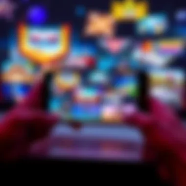 An array of mobile games displayed on a smartphone screen with vibrant graphics and engaging gameplay scenes