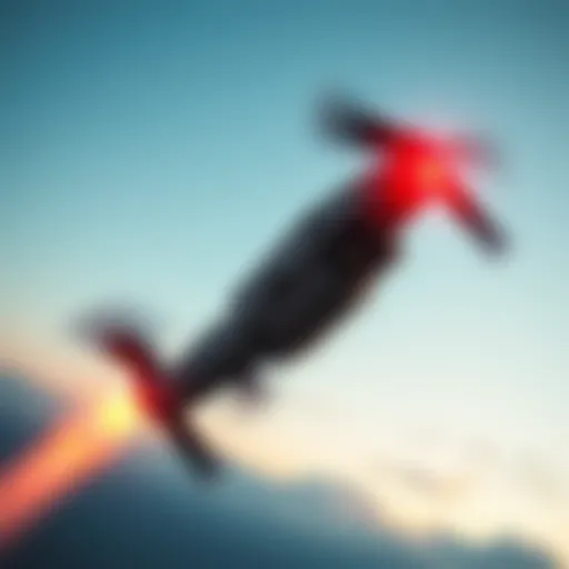 A high-speed drone equipped with sawtooth carbon fiber propeller blades soaring through the sky