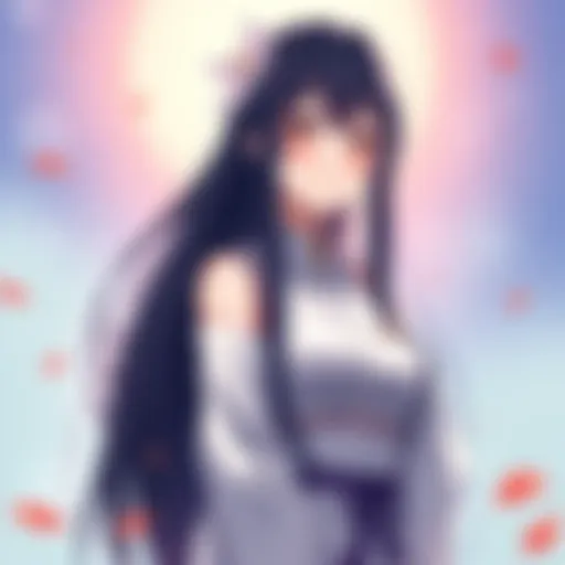 Hinata Hyuga, a character with long dark hair and gentle eyes, stands in a peaceful pose, symbolizing her growth and strength.