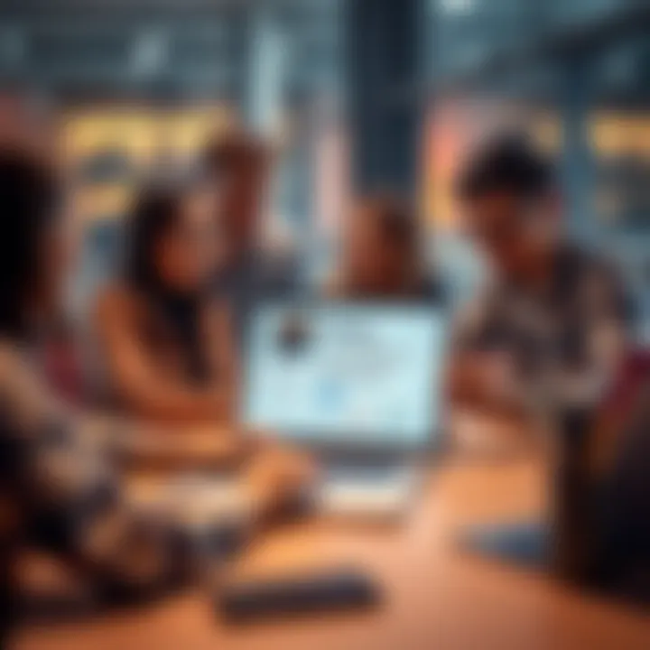 A team meeting with a job posting for a GoHighLevel Automation Specialist on a laptop, highlighting the role's focus on automation and streamlining operations.