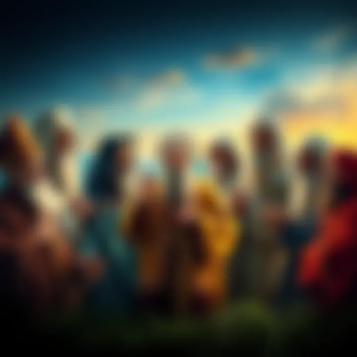 Collage of ten influential religious leaders from various faiths, each symbolizing their moral contributions, with a backdrop of a peaceful landscape.