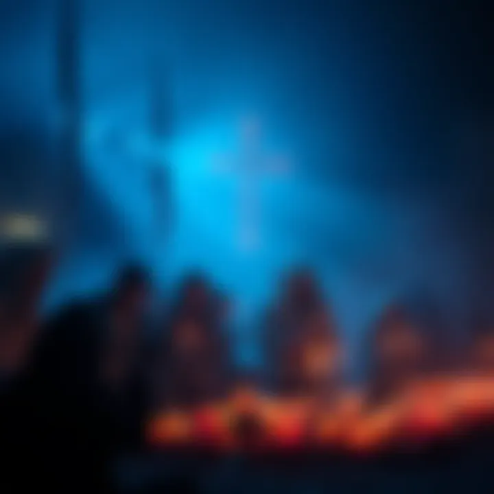 Hollow Saint Ritual Gathering A group of people participating in the Hollow Saint Ritual at night, surrounded by candles and a serene atmosphere.