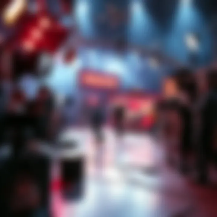 A bustling Hollywood film set with crew and equipment, highlighting the movie-making process