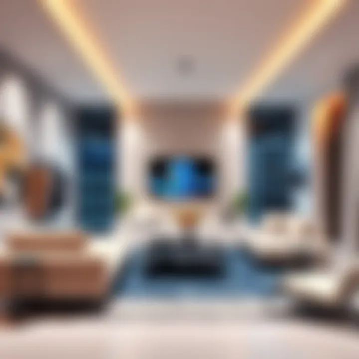 A modern living room with a sleek AI data center setup, featuring servers integrated into home furniture, showcasing technology seamlessly blending into daily life.