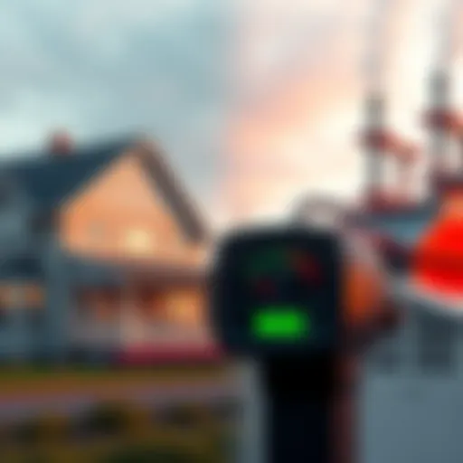 Comparison of energy consumption between a typical home and an aluminum smelter, showing energy meters for both.