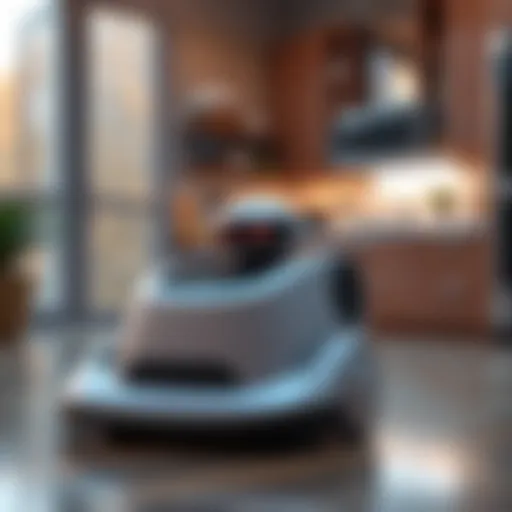 A sleek $7,999 robot cleaning a kitchen floor with a modern design