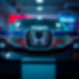 Honda logo in front of an electric vehicle, symbolizing the company's rethink of its EV strategy amidst potential losses