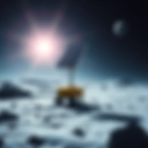 A vertical solar tracking system designed by Honda, set in the lunar south pole, harnessing solar energy for sustainable lunar exploration.