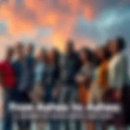 A group of diverse people standing together, smiling, symbolizing resilience and strength after facing hardships.