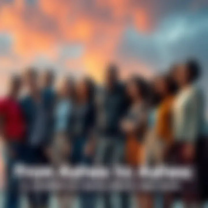 A group of diverse people standing together, smiling, symbolizing resilience and strength after facing hardships.