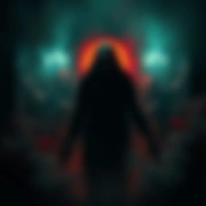 A dark and spooky graphic depicting eerie elements like shadows, creepy figures, and unsettling colors, created out of boredom.