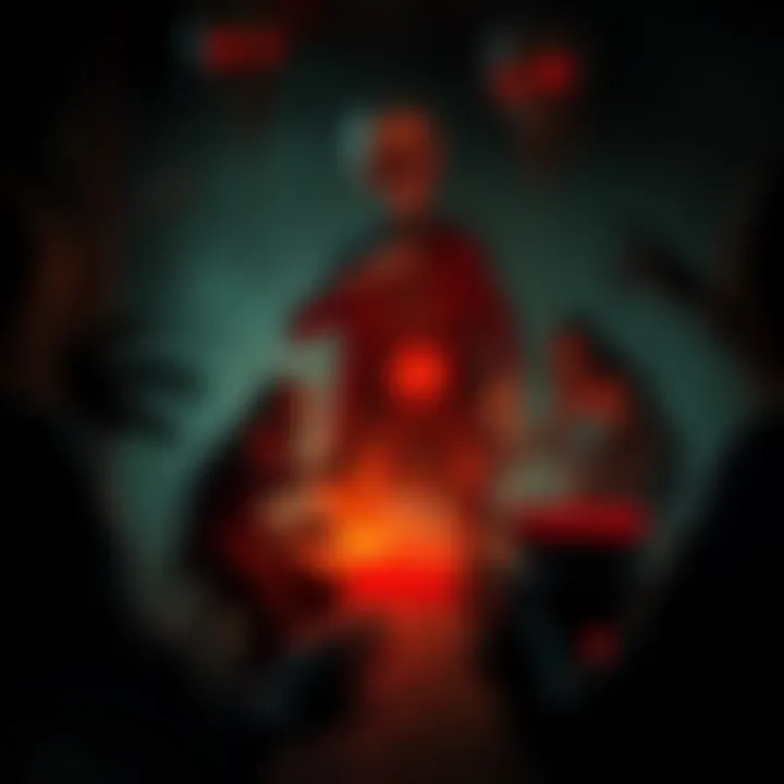 A dark, eerie environment showcasing different monsters lurking while a player completes tasks, illustrating various gameplay challenges in a horror game.