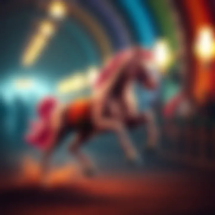 A colorful animated horse in motion, demonstrating artistic animation techniques.