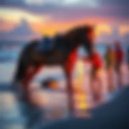 Community members helping to rescue a horse stranded on the beach