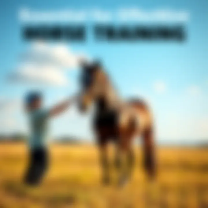 Horse Training Techniques A trainer working with a horse in a field, showing communication and trust-building techniques.