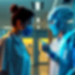 A healthcare worker interacting with an AI system in a hospital setting, highlighting the shift from human staff to technology.