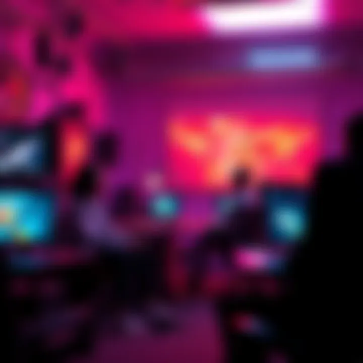 A group of Houdini artists in a studio sharing thoughts on Universal Scene Description features and integration while working on their computers.