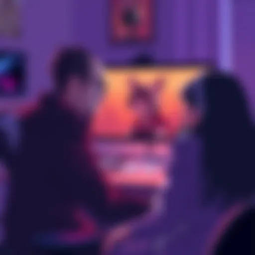 Digital artist HowlingNeko looking upset while reviewing their stolen artwork on a computer screen, with their spouse by their side in a supportive pose.