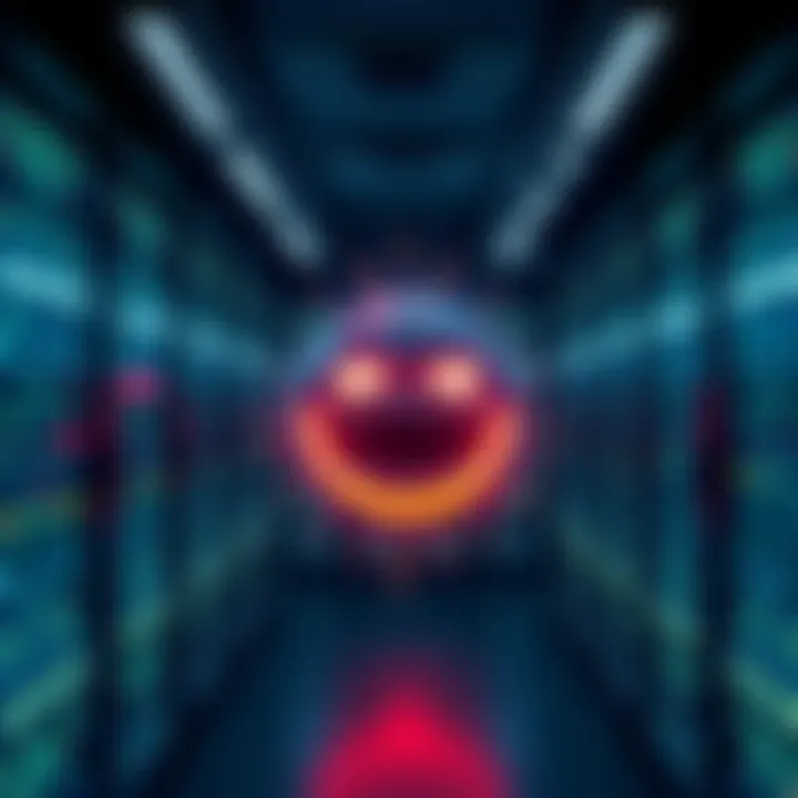 A visual representation of a computer server room being overwhelmed by digital agents, illustrating the impact on Hugging Face.