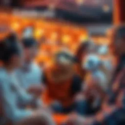 A group of people sharing happy moments with their AI companions, enjoying discussions together