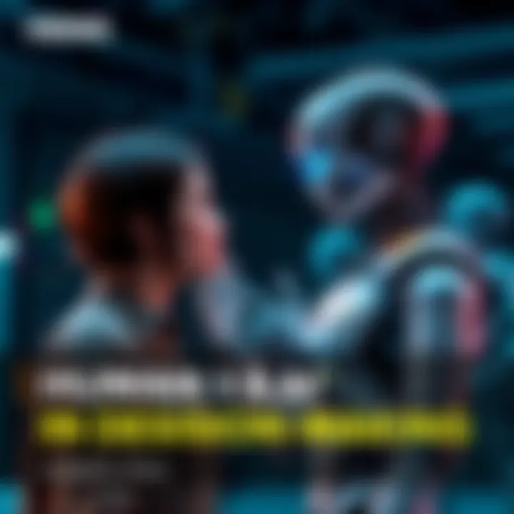 A person and a robotic figure discussing a decision-making scenario, highlighting the importance of human involvement in AI choices.