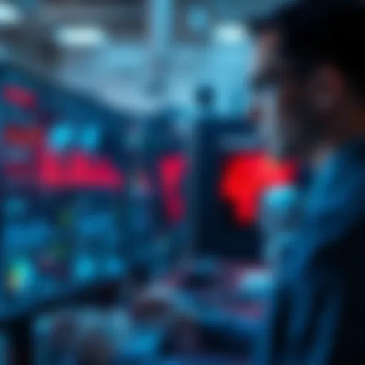 A person working alongside an AI interface, displaying data and analytics while engaging in decision-making.