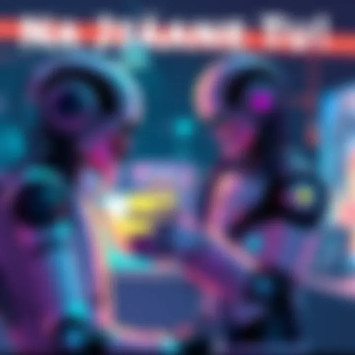 Illustration showing a human artist and an AI robot working together on a creative project, blending art and technology.