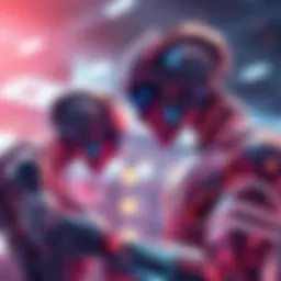 A human and an advanced AI working together, sharing ideas and showing teamwork in a bright, futuristic setting.