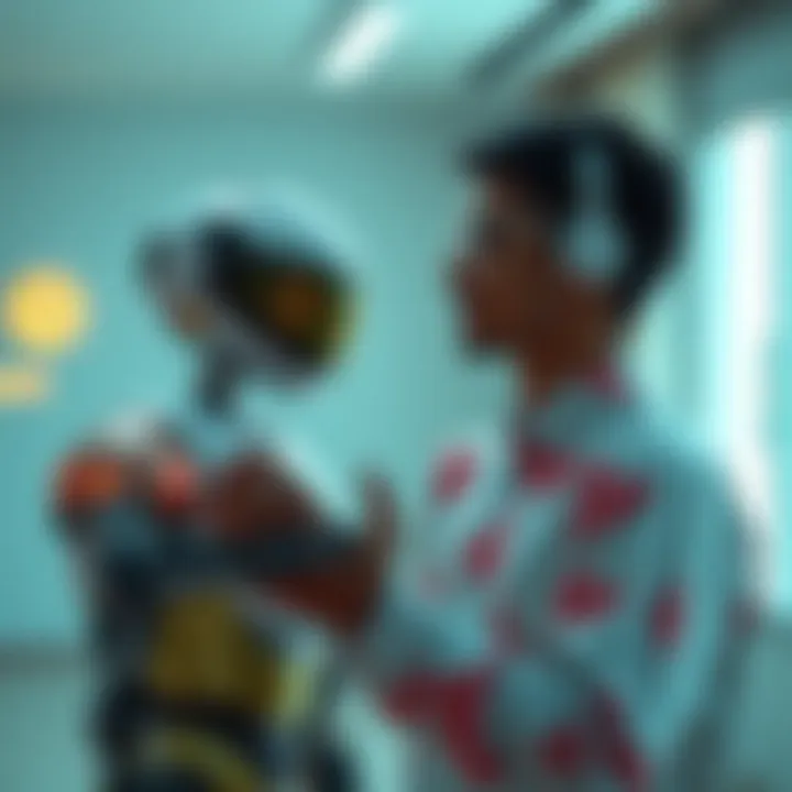 A person and a friendly robot sharing ideas in a bright room, symbolizing collaboration and harmony between humans and AI.