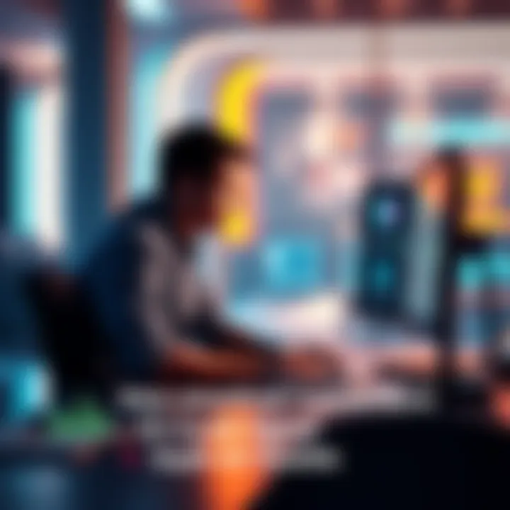 A person sitting at a desk with a digital assistant on the screen, appearing engaged in conversation, symbolizing emotional connection with AI.