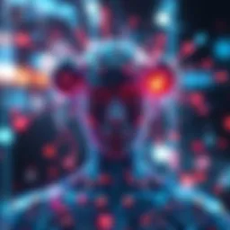 A human figure surrounded by digital elements representing biotechnology and AI, symbolizing hope and resilience.
