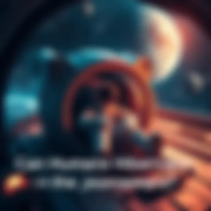 Human hibernation concept for Mars An astronaut in a hibernation pod on a spacecraft, surrounded by space scenery with stars and planets